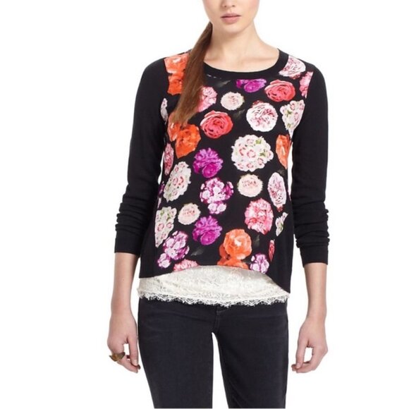 Anthropologie Moth Snapshot Floral Print Silk Knit Blend Blouse Size S/P - Picture 2 of 13